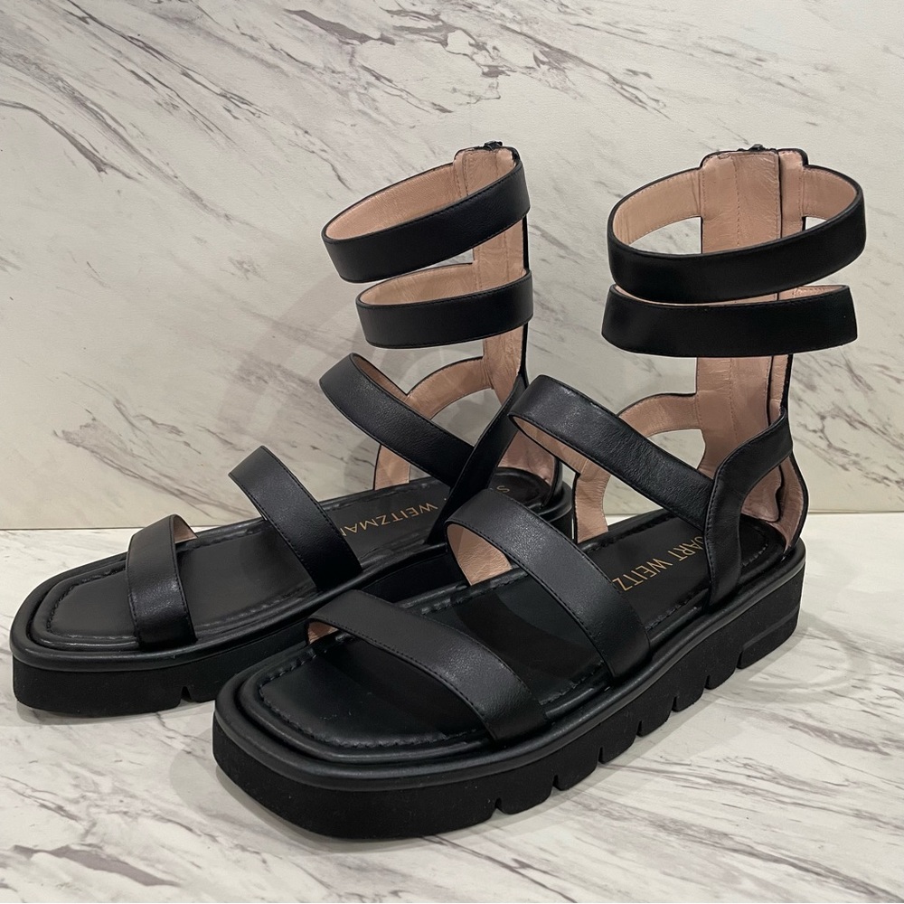 Stuart Weitzman Black Strappy Gladiator Sandals